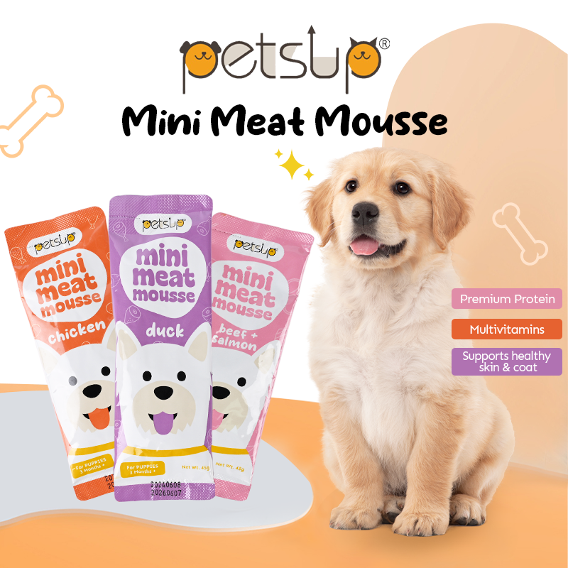 Petsup Dog Puppy Mini Meat Mousse 6Pcs/Pack 270g - Multivitamins Nutrient-Rich Flavors Duck Chicken Beef And Salmon Wet Food