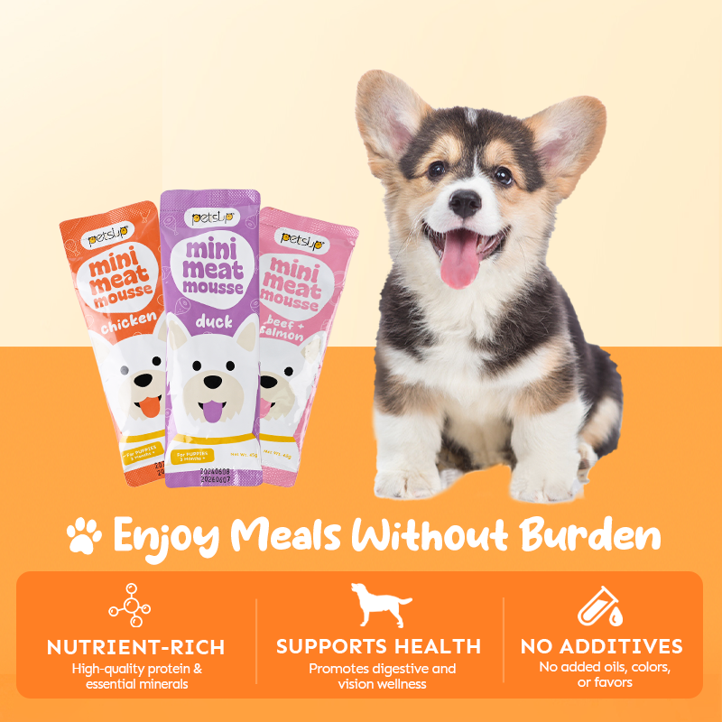 Petsup Dog Puppy Mini Meat Mousse 6Pcs/Pack 270g - Multivitamins Nutrient-Rich Flavors Duck Chicken Beef And Salmon Wet Food