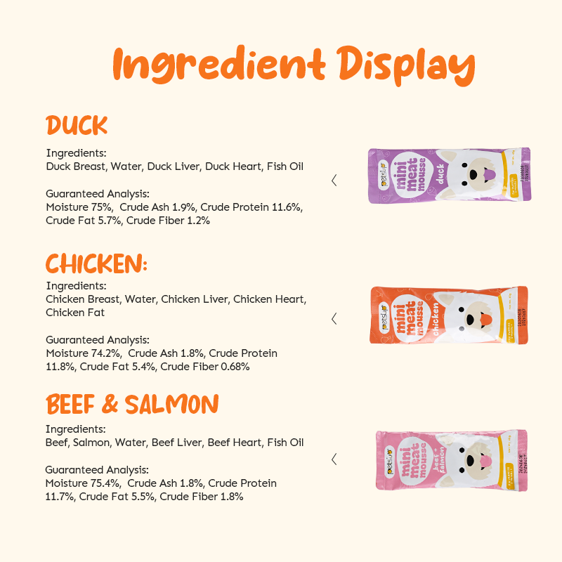 Petsup Dog Puppy Mini Meat Mousse 6Pcs/Pack 270g - Multivitamins Nutrient-Rich Flavors Duck Chicken Beef And Salmon Wet Food