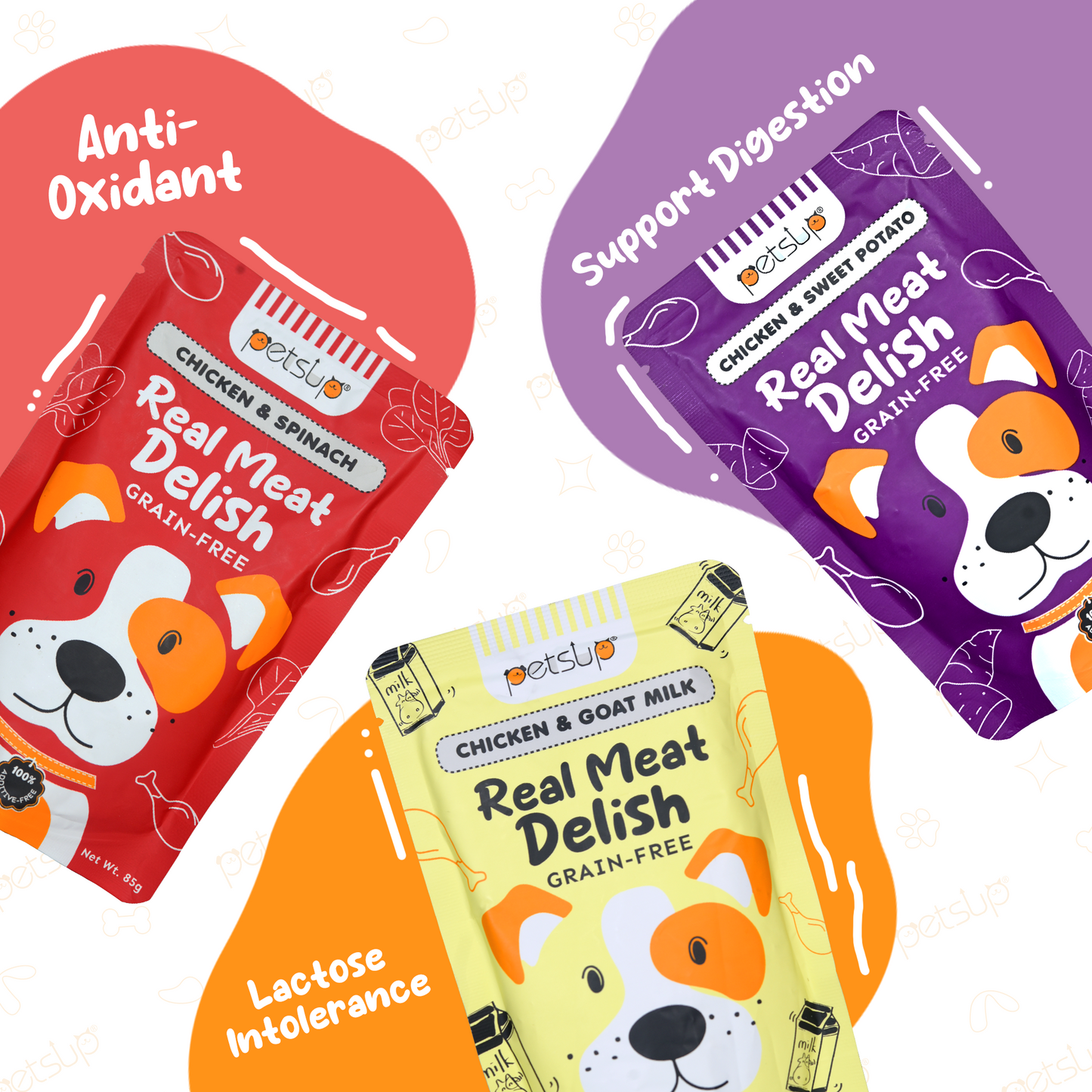 Petsup Dog Real Meat Delish Dog Wet Food 85g - Rich in Creamy Soup Vegetable Hydrating Dog Food For Puppy Real Chicken