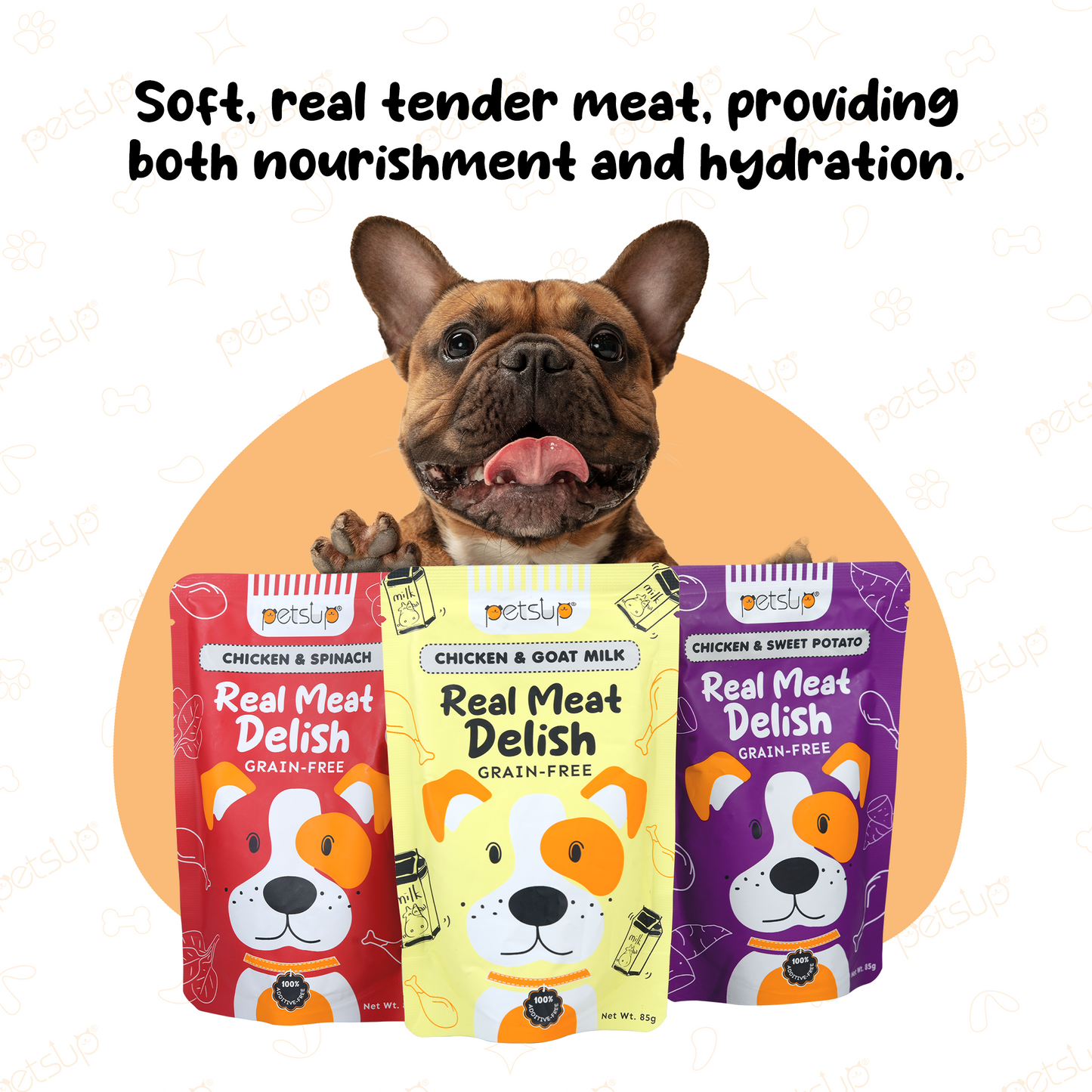 Petsup Dog Real Meat Delish Dog Wet Food 85g - Rich in Creamy Soup Vegetable Hydrating Dog Food For Puppy Real Chicken