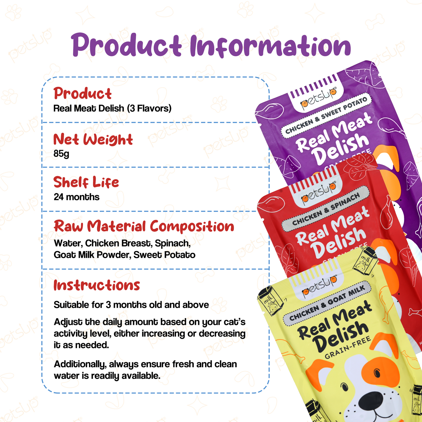 Petsup Dog Real Meat Delish Dog Wet Food 85g - Rich in Creamy Soup Vegetable Hydrating Dog Food For Puppy Real Chicken