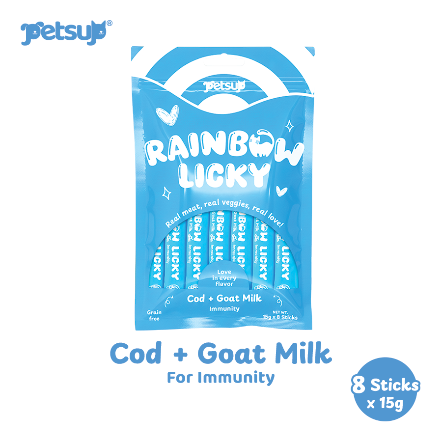 Petsup Rainbow Licky Cat Wet Food Treats - Real Chicken Salmon Tuna Duck Meat & Veggies | Hairball Control, Urinary Care | Rich in Taurine, Fish Oil, Prebiotics Vitamins Immunity Health Easy Digestion Soft Creamy Snack for Cats & Kittens 15g/8 Strips