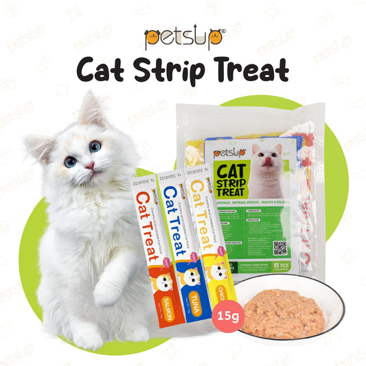 Petsup 15Pcs Cat Treat Strips Cat Stick 15g Fresh Wet Food Small Pet Snacks Liquid Nutrition Cream For Cat and Kitten Treat in 3 Flavors Tuna Chicken Salmon