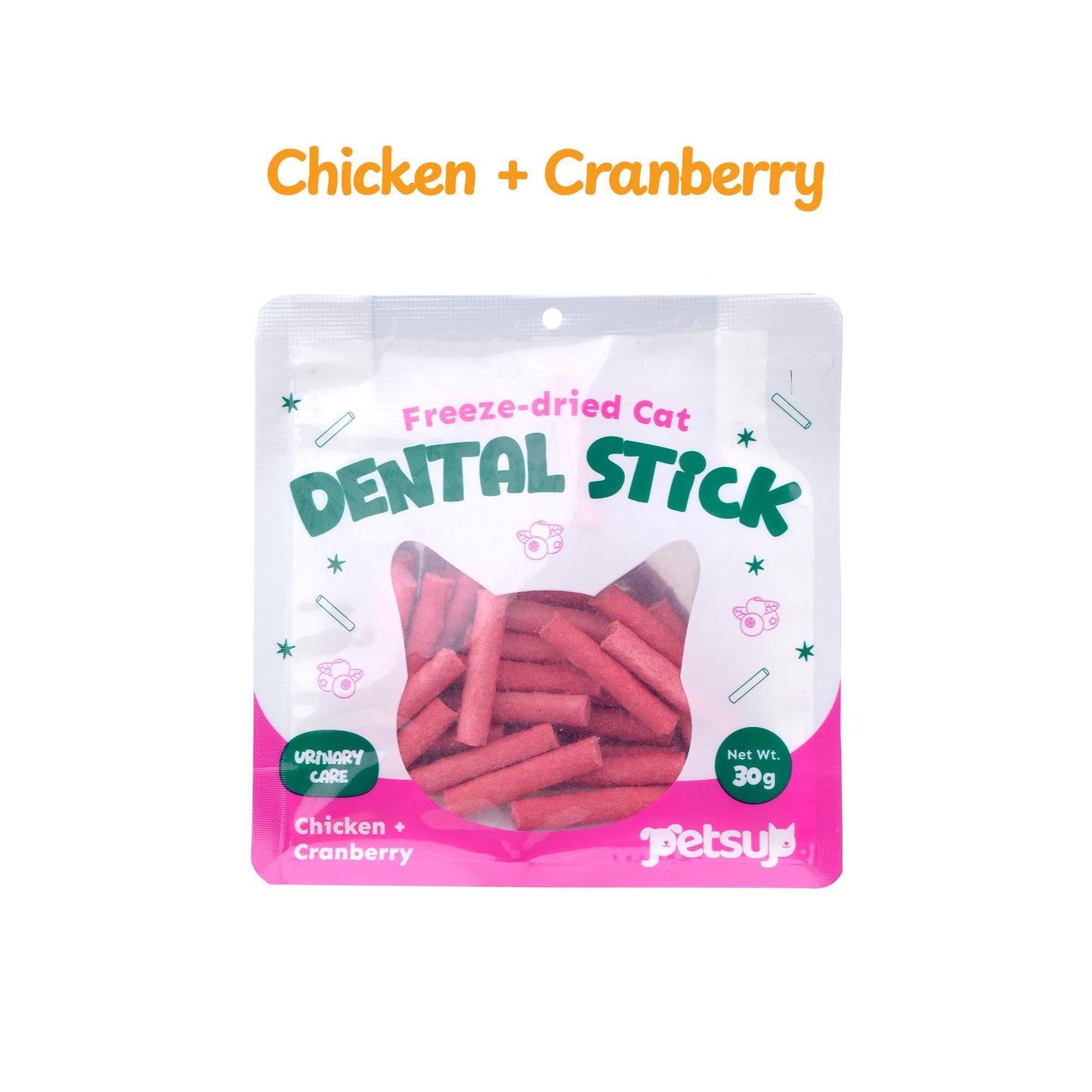 Petsup Freeze Dried Cat Dental Sticks 100% Real Chicken Tea Polyphenols Fresh Breath Tartar Remover Oral Care Multivitamins, Carrots, Probiotics and Prebiotics, Cranberry, Catnip, Egg yolk and Fish oil Supplemental Treats Cat Treats 30g