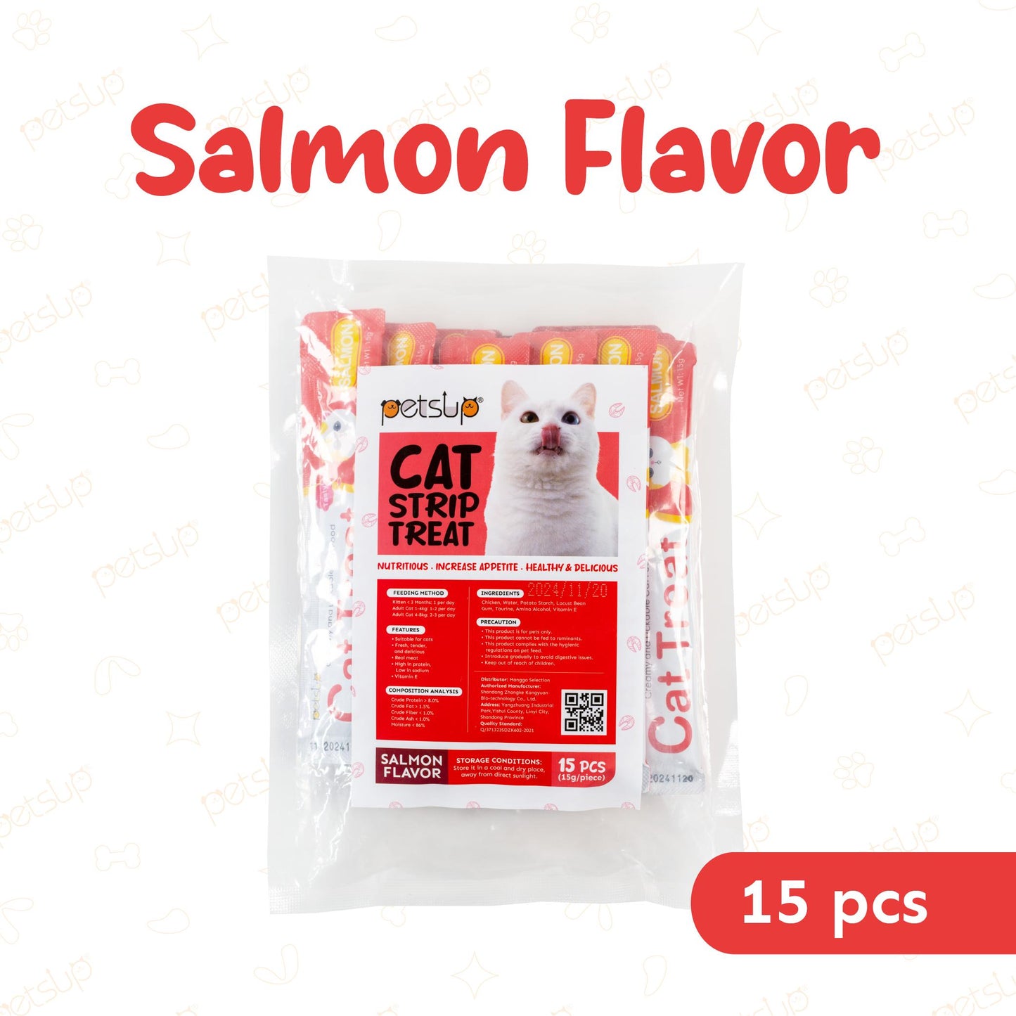 Petsup 15Pcs Cat Treat Strips Cat Stick 15g Fresh Wet Food Small Pet Snacks Liquid Nutrition Cream For Cat and Kitten Treat in 3 Flavors Tuna Chicken Salmon