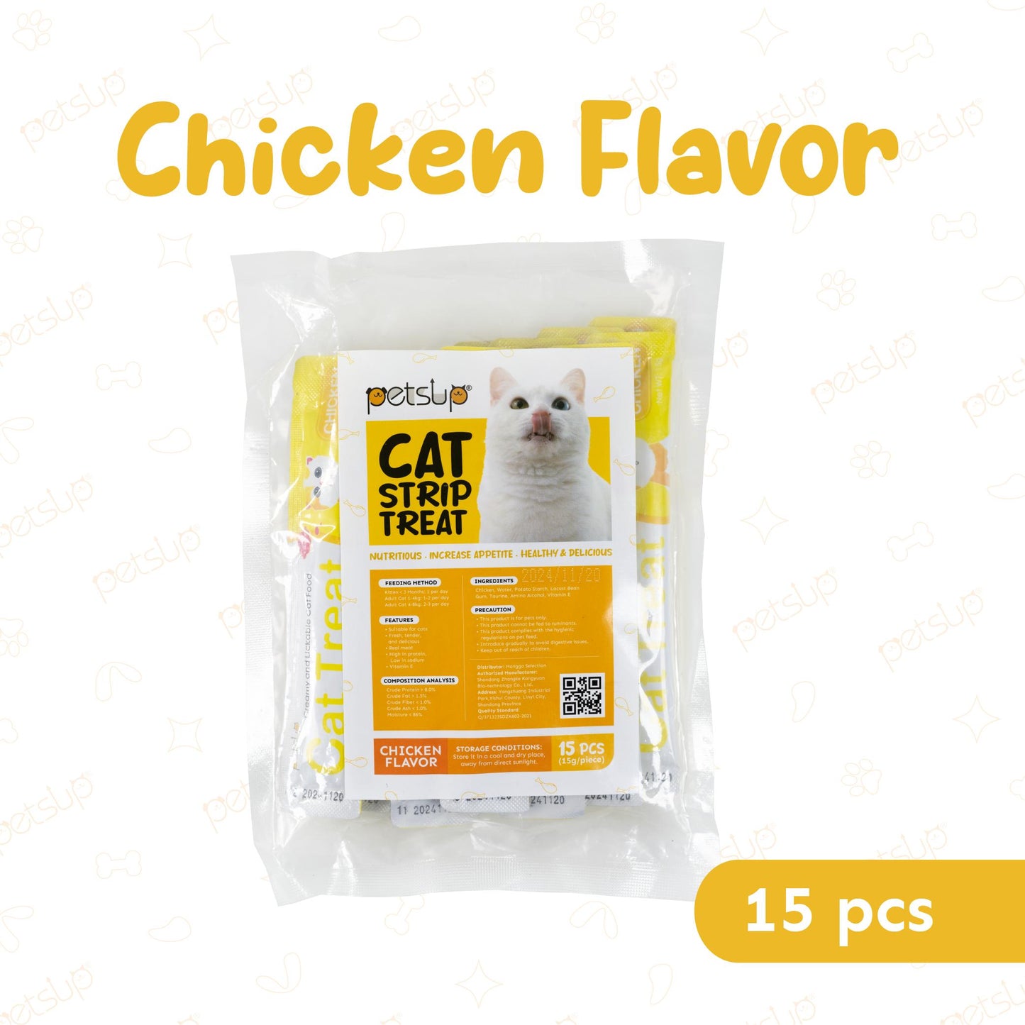 Petsup 15Pcs Cat Treat Strips Cat Stick 15g Fresh Wet Food Small Pet Snacks Liquid Nutrition Cream For Cat and Kitten Treat in 3 Flavors Tuna Chicken Salmon