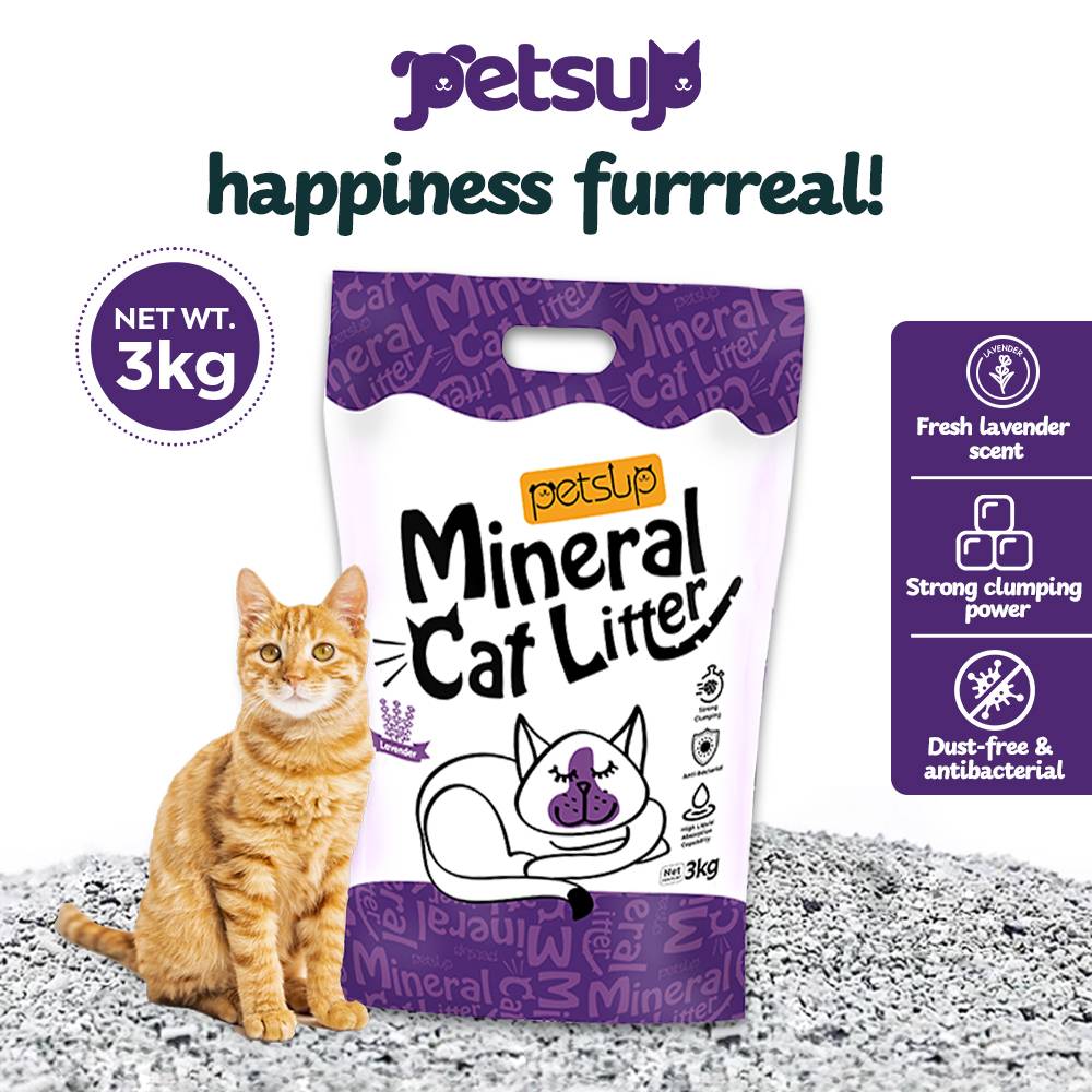 Petsup Mineral Cat Litter Sand Lavender Scent 3Kgs Sodium-Based Mineral Sand Absorbent Low Dust Odor Eliminator Litter Sand For Cats Kittens