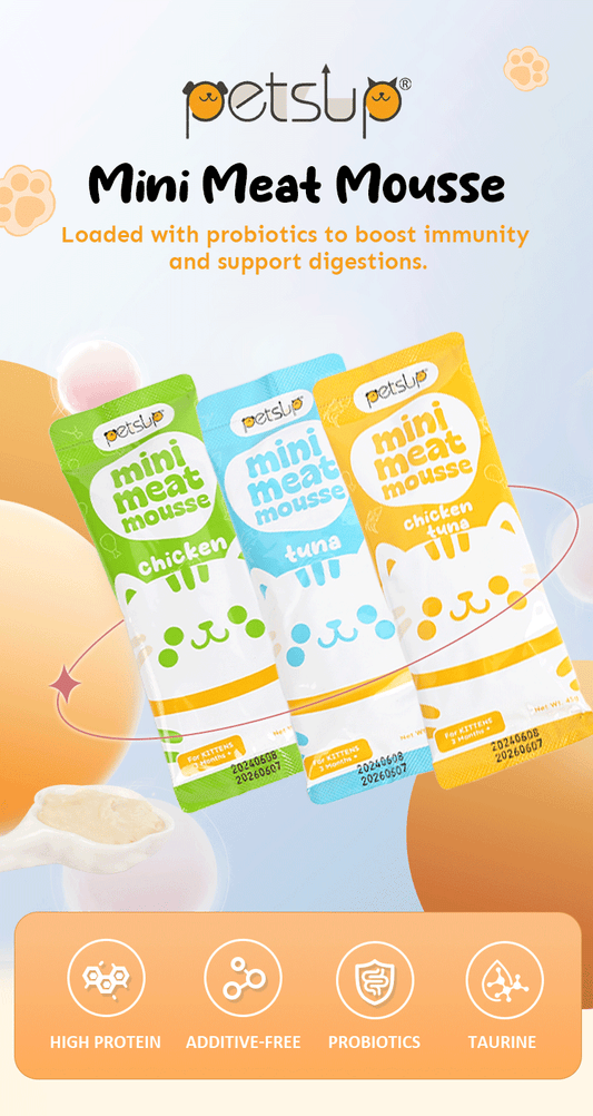 Petsup Cat Kitten Mini Meat Mousse 270g 6Pcs/Pack - Multivitamins Fish Oil Omega-3 Probiotic Prebiotic Cat Kitten Wet Food