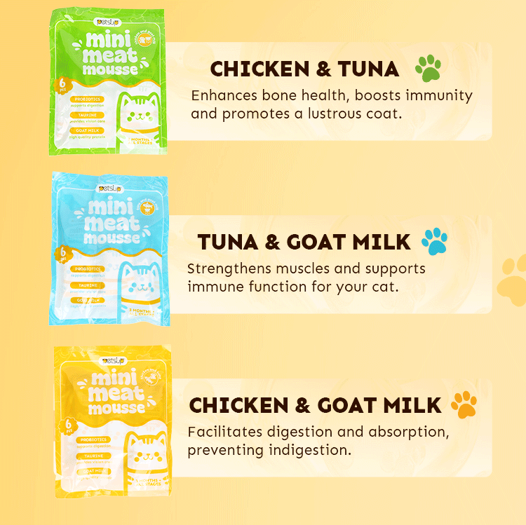 Petsup Cat Kitten Mini Meat Mousse 270g 6Pcs/Pack - Multivitamins Fish Oil Omega-3 Probiotic Prebiotic Cat Kitten Wet Food
