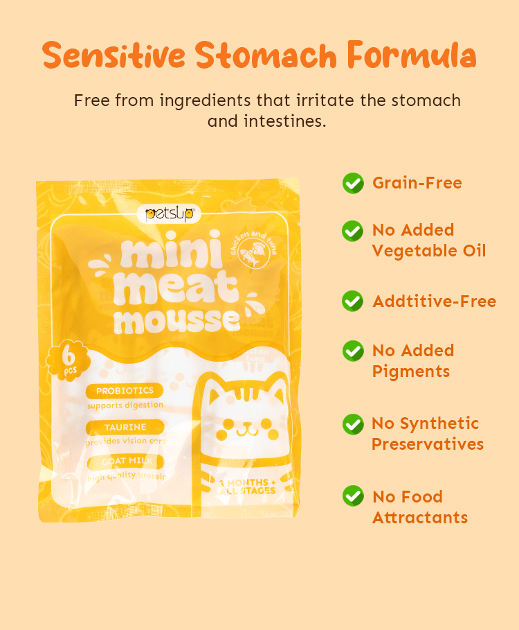 Petsup Cat Kitten Mini Meat Mousse 270g 6Pcs/Pack - Multivitamins Fish Oil Omega-3 Probiotic Prebiotic Cat Kitten Wet Food