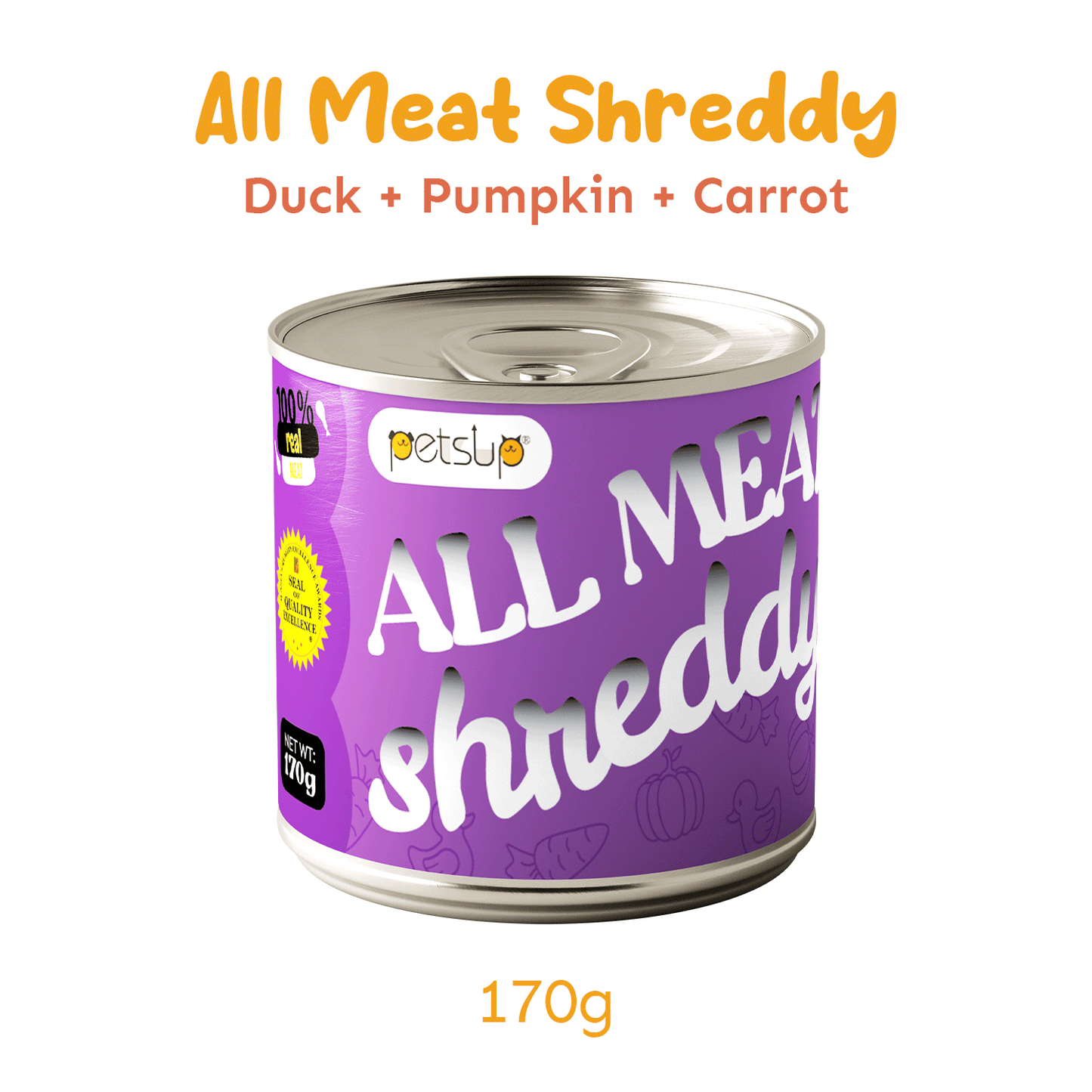 Petsup All Meat Shreddy 170g Can Dog Wet Food Real Duck Chicken Breast Vegetables Healthy Adult Food