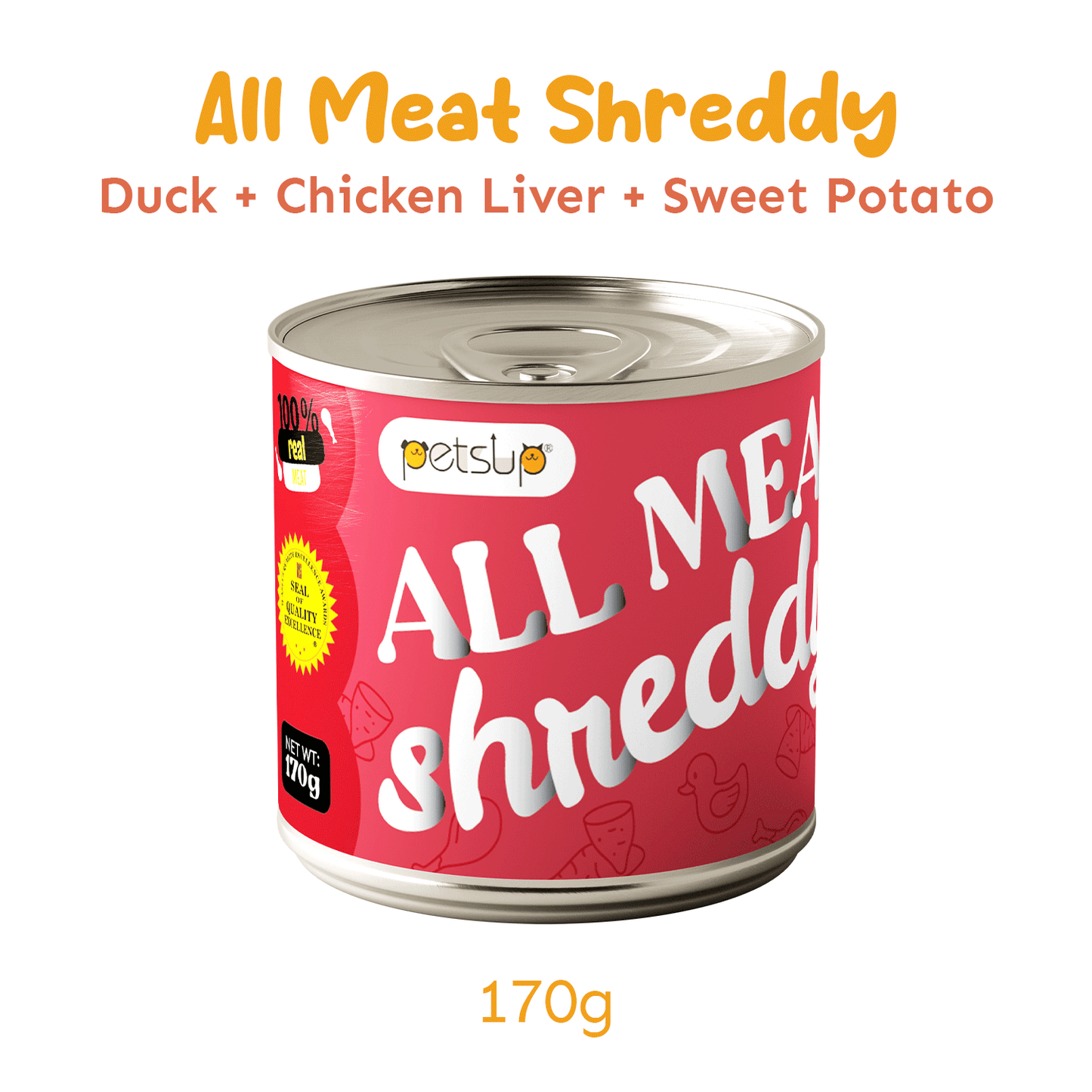 Petsup All Meat Shreddy 170g Can Dog Wet Food Real Duck Chicken Breast Vegetables Healthy Adult Food