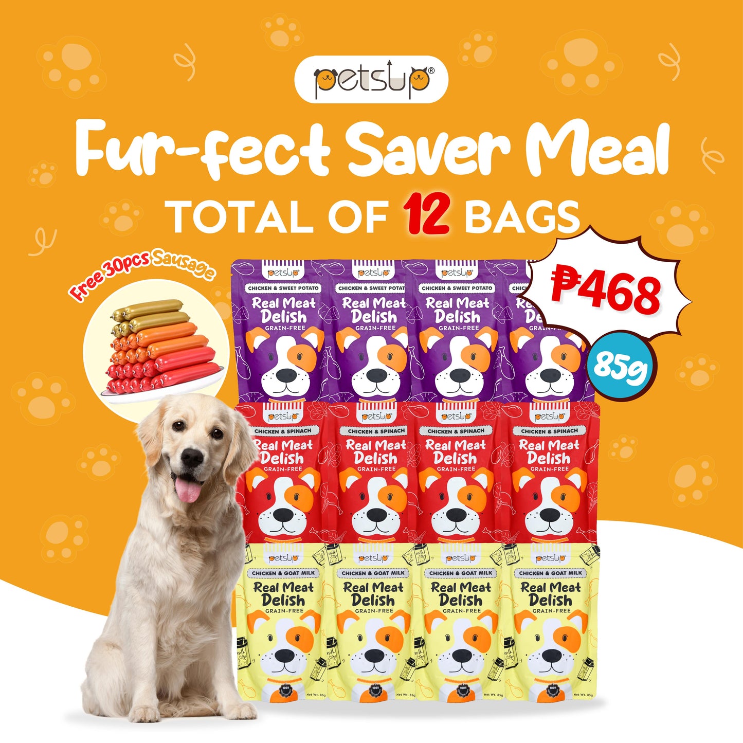 Petsup Dog Real Meat Delish Dog Wet Food 85g - Rich in Creamy Soup Vegetable Hydrating Dog Food For Puppy Real Chicken