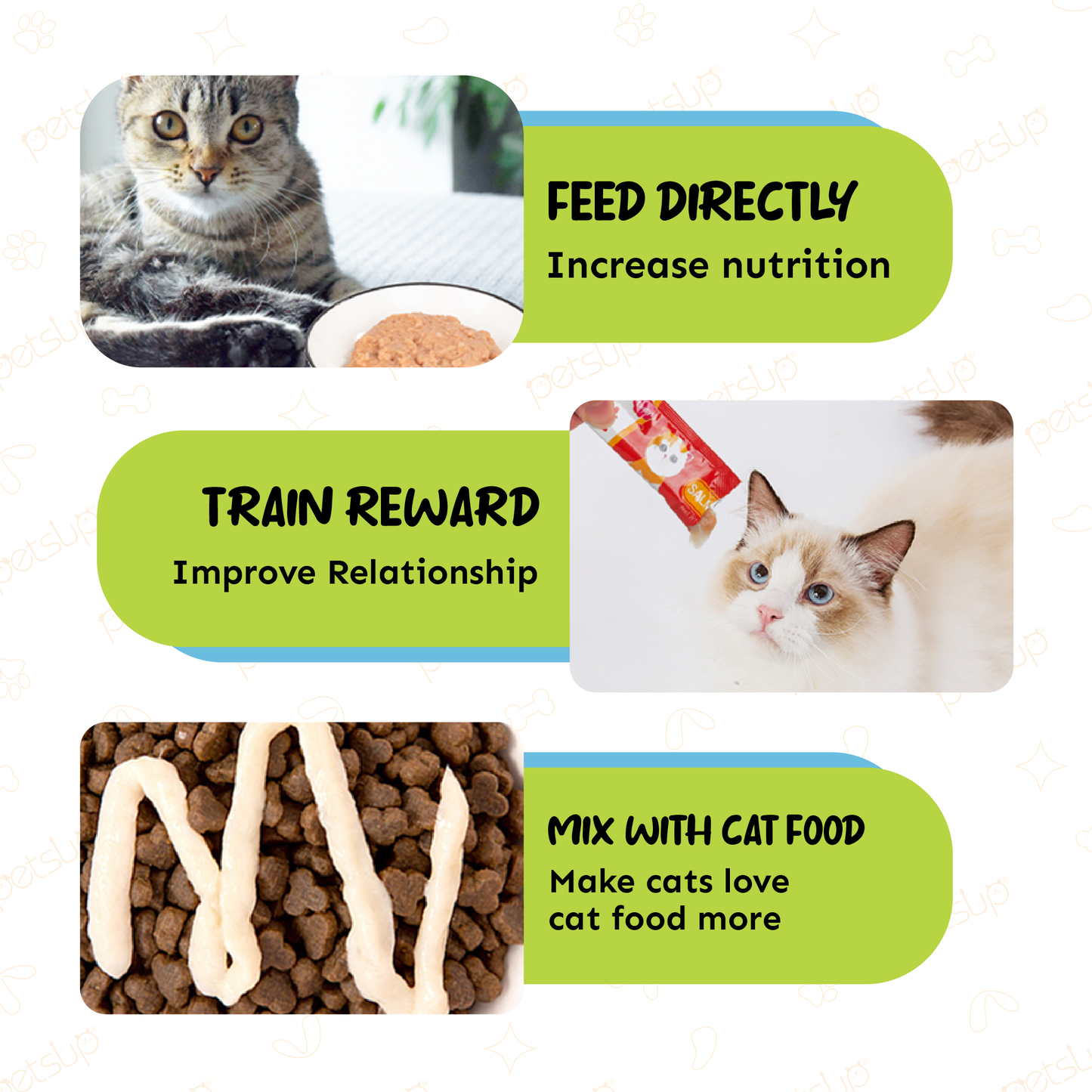 Petsup 15Pcs Cat Treat Strips Cat Stick 15g Fresh Wet Food Small Pet Snacks Liquid Nutrition Cream For Cat and Kitten Treat in 3 Flavors Tuna Chicken Salmon