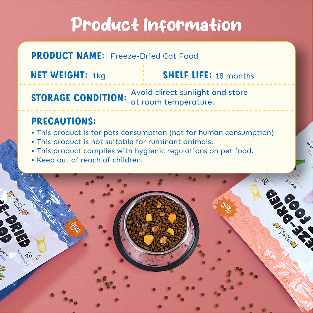 Petsup Freeze Dried Cat Food 1kg - Salmon Tuna Egg Yolk Dry Food Treats for Kitten Adult All Breeds