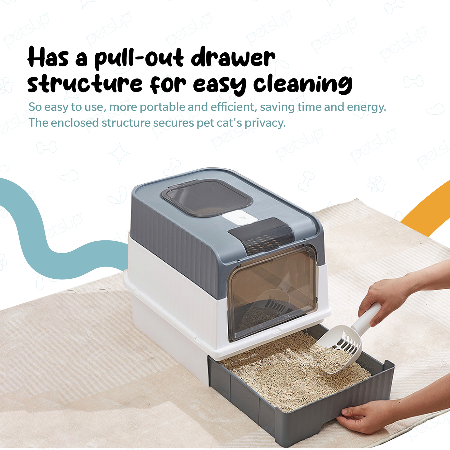 Petsup Minimalist Cat Litter Box With Top Door and Drawer