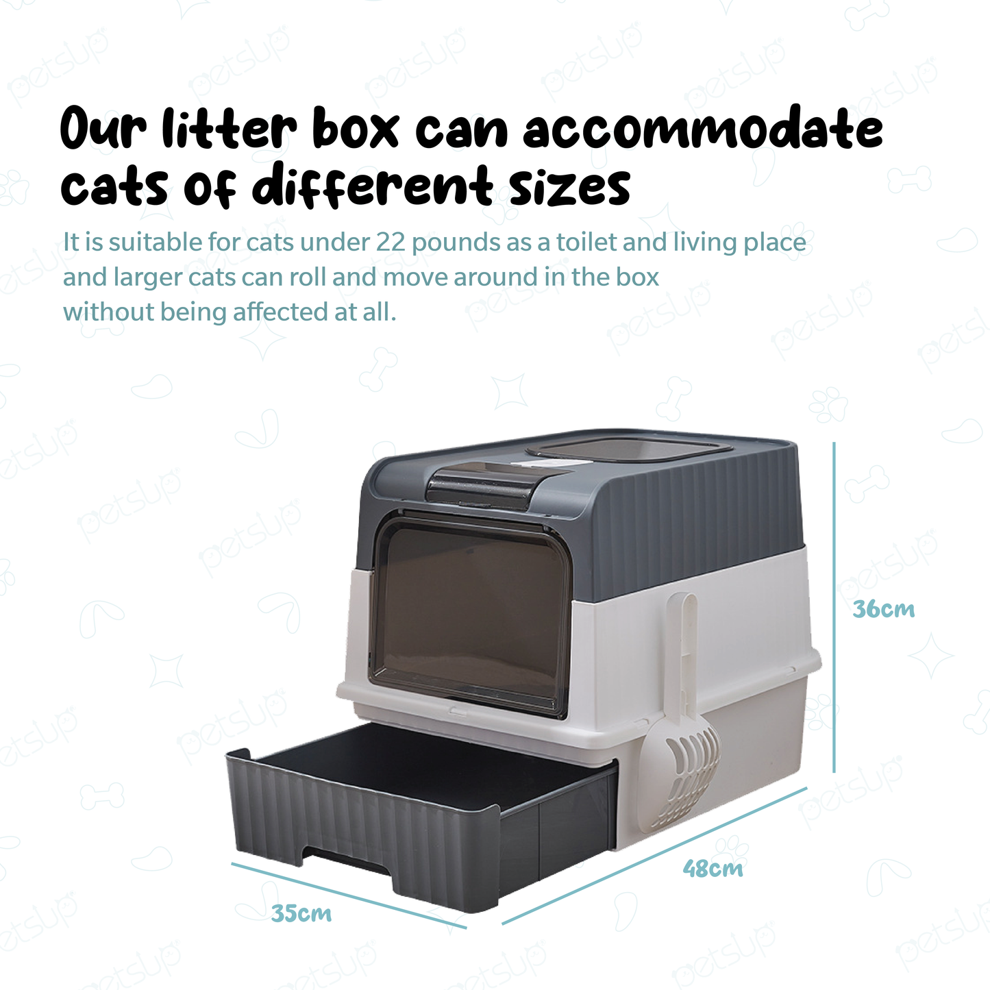 Petsup Minimalist Cat Litter Box With Top Door and Drawer
