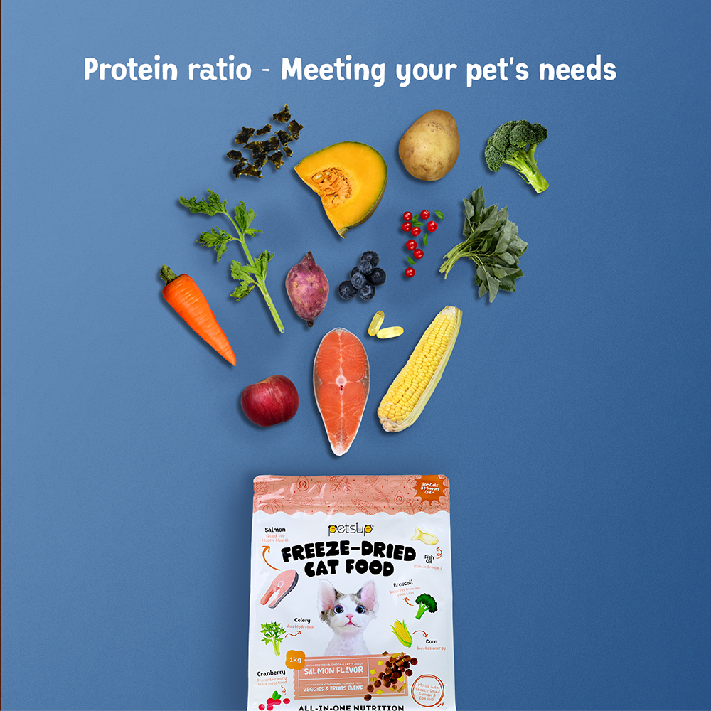 Petsup Freeze Dried Cat Food 1kg - Salmon Tuna Egg Yolk Dry Food Treats for Kitten Adult All Breeds