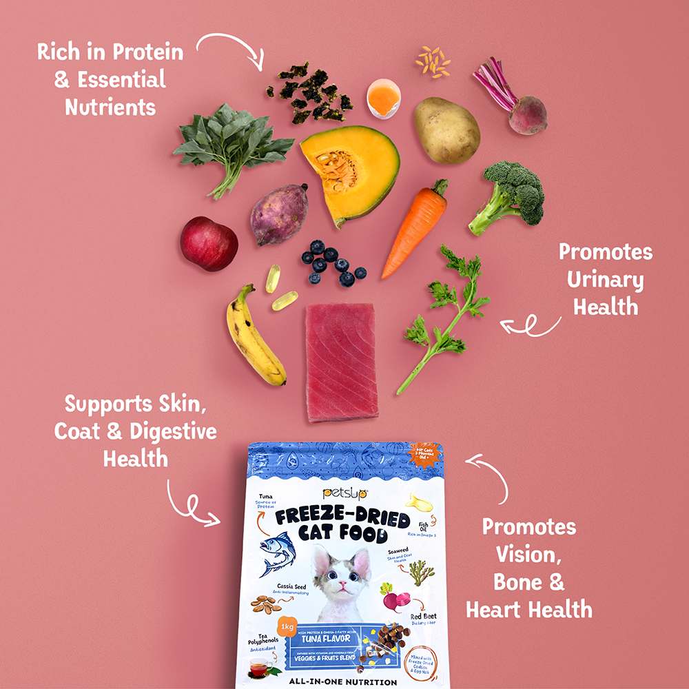 Petsup Freeze Dried Cat Food 1kg - Salmon Tuna Egg Yolk Dry Food Treats for Kitten Adult All Breeds