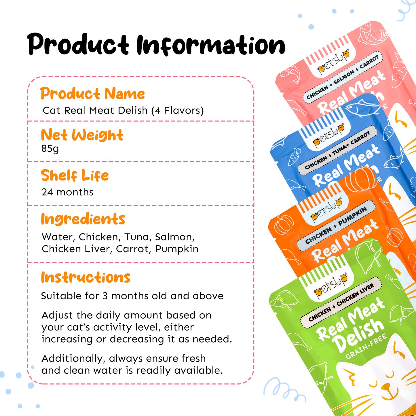 Petsup Cat Wet Food Real Meat Delish 85g - Chicken Salmon Tuna Carrot Pumpkin Chicken Liver