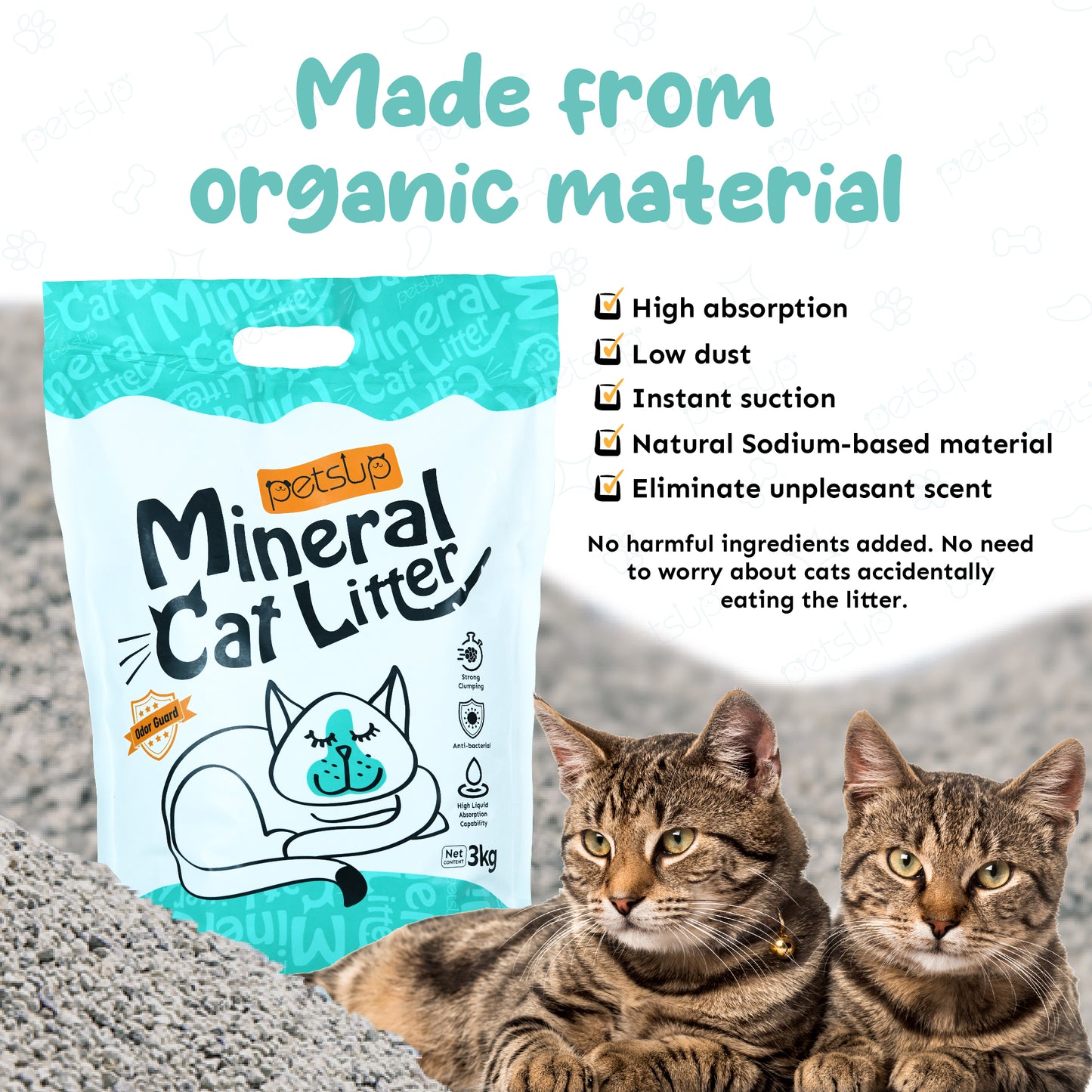 Petsup Mineral Cat Litter Sand 3 Kgs Odor Control High Absorbent