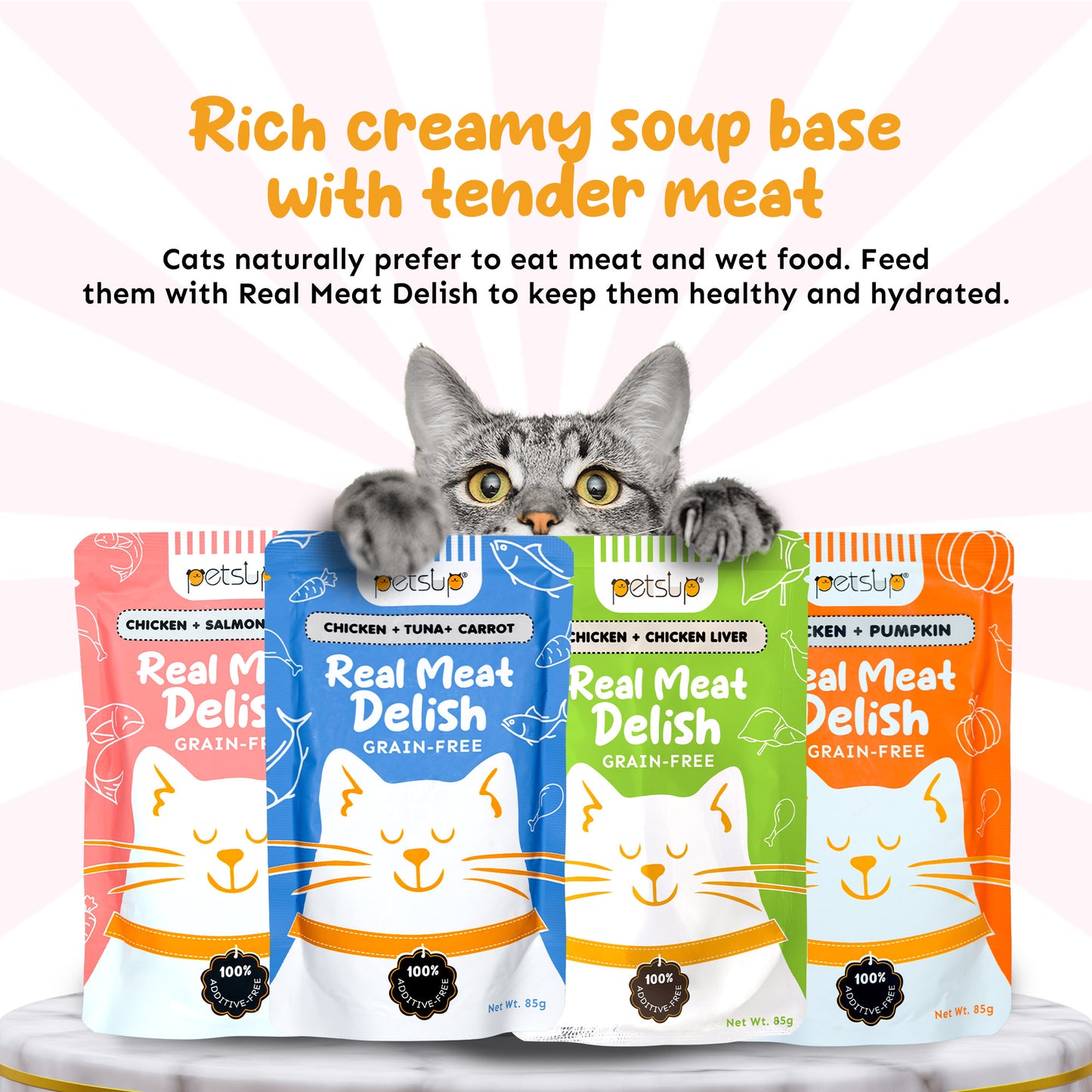 Petsup Cat Wet Food Real Meat Delish 85g - Chicken Salmon Tuna Carrot Pumpkin Chicken Liver