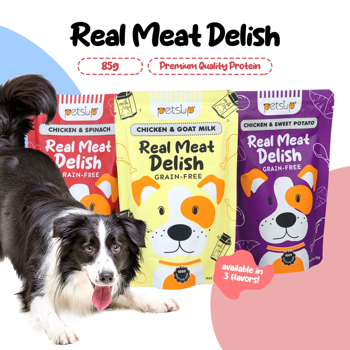 Petsup Dog Real Meat Delish Dog Wet Food 85g - Rich in Creamy Soup Vegetable Hydrating Dog Food For Puppy Real Chicken