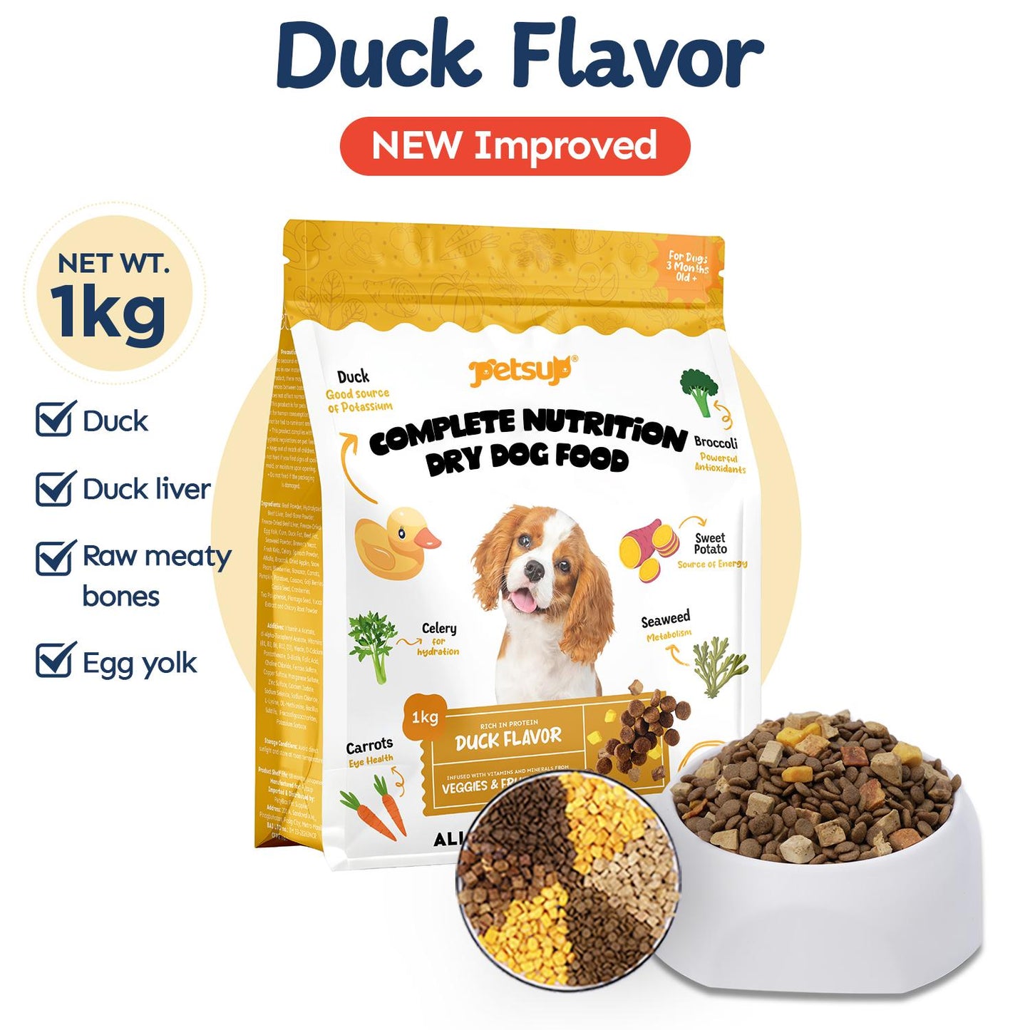 Petsup Freeze Dried Dog Dry Food 1kg for Adult and Puppy All Stage - Beef Duck Liver Egg Yolk