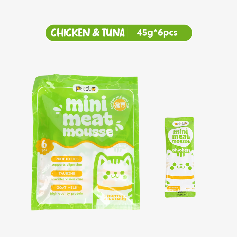 Petsup Cat Kitten Mini Meat Mousse 270g 6Pcs/Pack - Multivitamins Fish Oil Omega-3 Probiotic Prebiotic Cat Kitten Wet Food