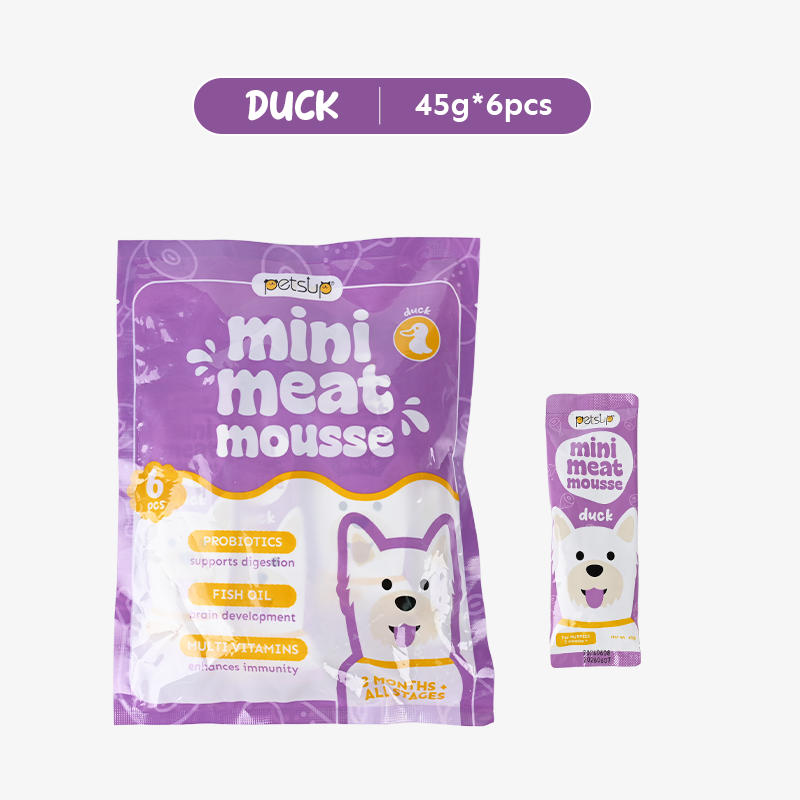 Petsup Dog Puppy Mini Meat Mousse 6Pcs/Pack 270g - Multivitamins Nutrient-Rich Flavors Duck Chicken Beef And Salmon Wet Food