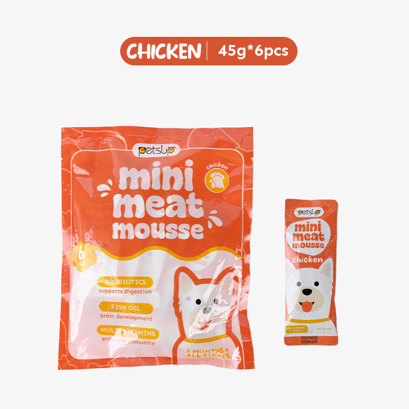 Petsup Dog Puppy Mini Meat Mousse 6Pcs/Pack 270g - Multivitamins Nutrient-Rich Flavors Duck Chicken Beef And Salmon Wet Food