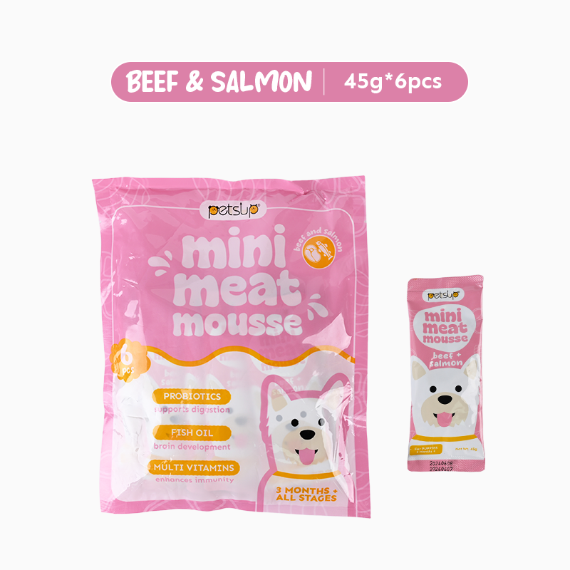 Petsup Dog Puppy Mini Meat Mousse 6Pcs/Pack 270g - Multivitamins Nutrient-Rich Flavors Duck Chicken Beef And Salmon Wet Food