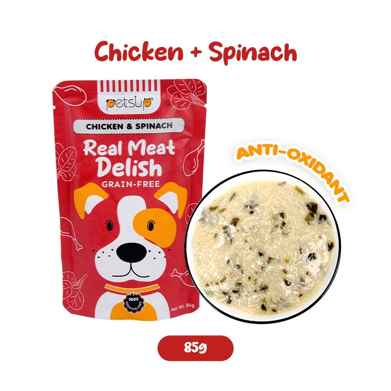 Petsup Dog Real Meat Delish Dog Wet Food 85g - Rich in Creamy Soup Vegetable Hydrating Dog Food For Puppy Real Chicken