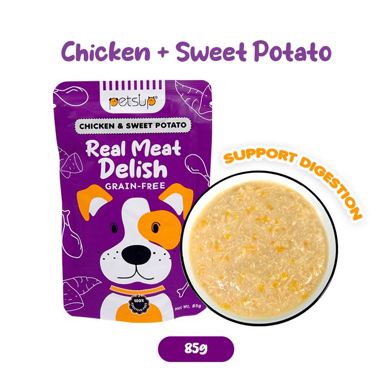 Petsup Dog Real Meat Delish Dog Wet Food 85g - Rich in Creamy Soup Vegetable Hydrating Dog Food For Puppy Real Chicken