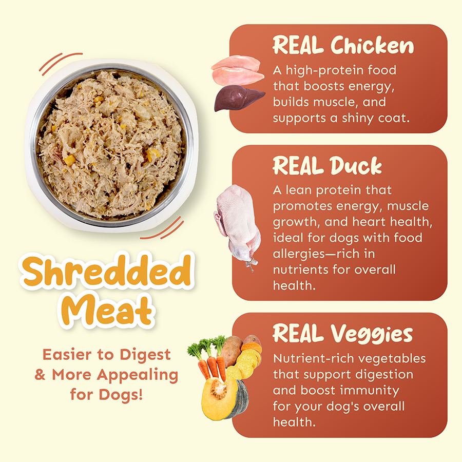 Petsup All Meat Shreddy 170g Can Dog Wet Food Real Duck Chicken Breast Vegetables Healthy Adult Food