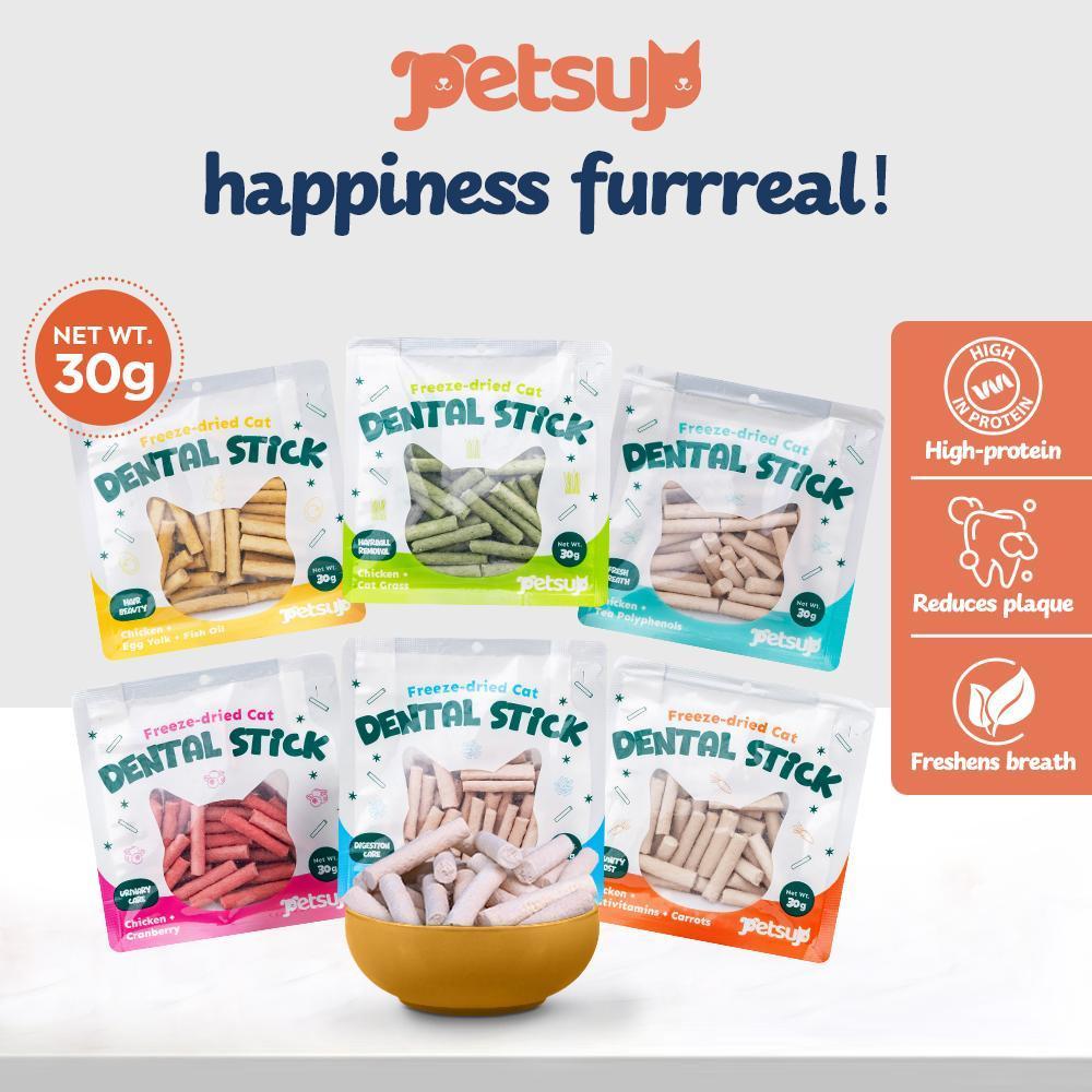 Petsup Freeze Dried Cat Dental Sticks 100% Real Chicken Tea Polyphenols Fresh Breath Tartar Remover Oral Care Multivitamins, Carrots, Probiotics and Prebiotics, Cranberry, Catnip, Egg yolk and Fish oil Supplemental Treats Cat Treats 30g
