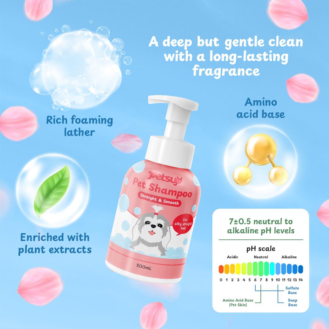 Petsup Pet Shampoo 500ml with Amino Acid Neutral - Anti Odor Soothes Itch 4 Variants Straight Smooth & Curly Bouncy & Short Fresh & Gentle Mild For Sensitive Long-Lasting Pet Care Pet Supplies