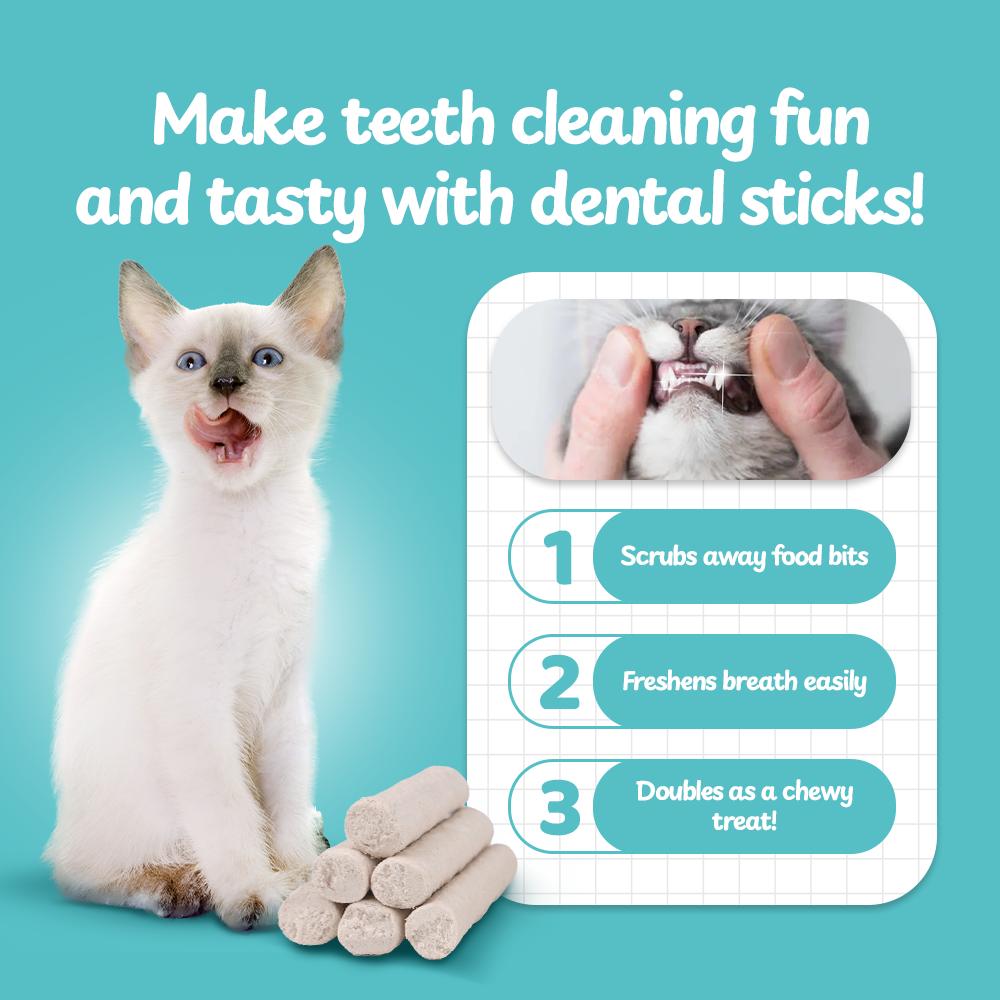 Petsup Freeze Dried Cat Dental Sticks 100% Real Chicken Tea Polyphenols Fresh Breath Tartar Remover Oral Care Multivitamins, Carrots, Probiotics and Prebiotics, Cranberry, Catnip, Egg yolk and Fish oil Supplemental Treats Cat Treats 30g