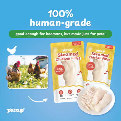 Petsup Steamed Chicken Breast Fillet Steamy Chomps Meal Topper Juicy Chunk Meaty Ready-to-eat Dog Treats Snack For Dogs Cats Vacuum-sealed for Freshness Cat Treats Real Meat Dog Snacks For Dogs & Cats