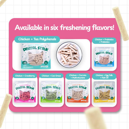 Petsup Freeze Dried Cat Dental Sticks 100% Real Chicken Tea Polyphenols Fresh Breath Tartar Remover Oral Care Multivitamins, Carrots, Probiotics and Prebiotics, Cranberry, Catnip, Egg yolk and Fish oil Supplemental Treats Cat Treats 30g