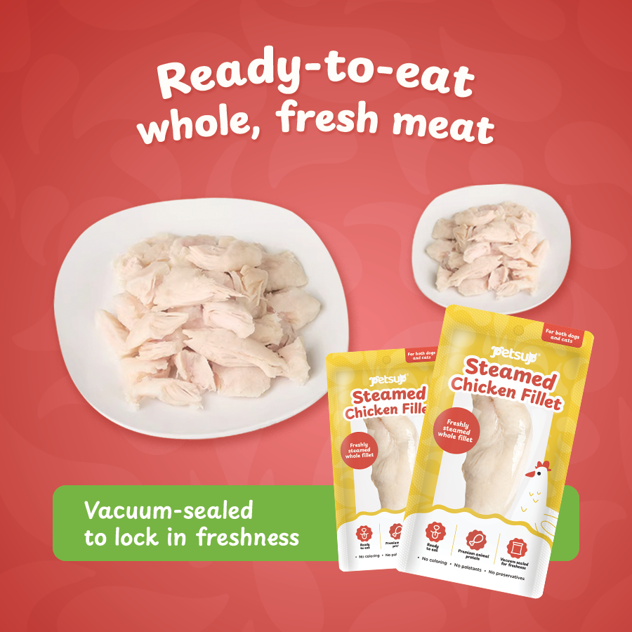 Petsup Steamed Chicken Breast Fillet Steamy Chomps Meal Topper Juicy Chunk Meaty Ready-to-eat Dog Treats Snack For Dogs Cats Vacuum-sealed for Freshness Cat Treats Real Meat Dog Snacks For Dogs & Cats