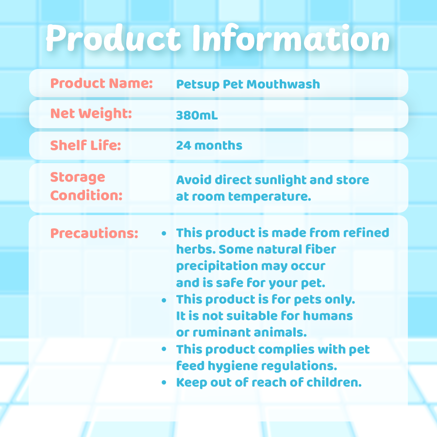 Petsup Organic Pet Mouthwash 380ml Probiotic Oral Care Fresh Breath Remove Tartar Cleaning Teeth for Cats and Dogs