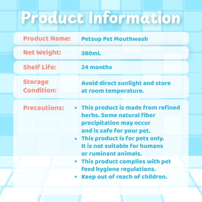 Petsup Organic Pet Mouthwash 380ml Probiotic Oral Care Fresh Breath Remove Tartar Cleaning Teeth for Cats and Dogs