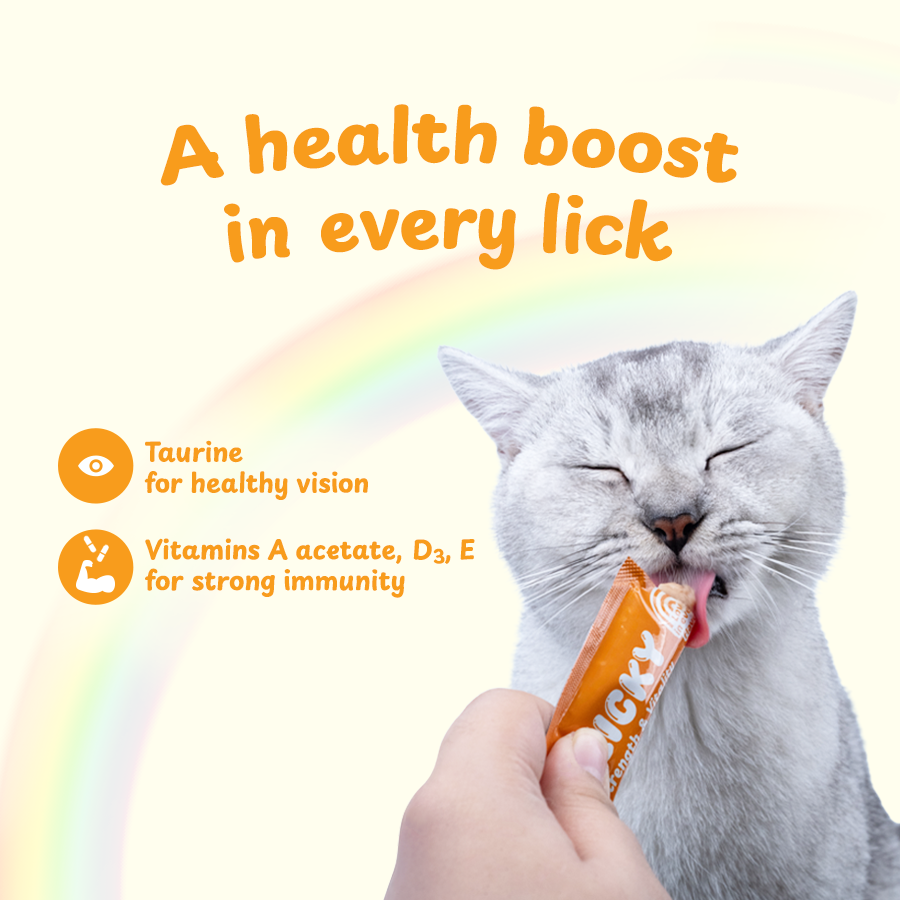 Petsup Rainbow Licky Cat Wet Food Treats - Real Chicken Salmon Tuna Duck Meat & Veggies | Hairball Control, Urinary Care | Rich in Taurine, Fish Oil, Prebiotics Vitamins Immunity Health Easy Digestion Soft Creamy Snack for Cats & Kittens 15g/8 Strips