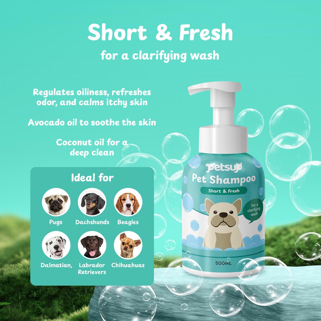 Petsup Pet Shampoo 500ml with Amino Acid Neutral - Anti Odor Soothes Itch 4 Variants Straight Smooth & Curly Bouncy & Short Fresh & Gentle Mild For Sensitive Long-Lasting Pet Care Pet Supplies
