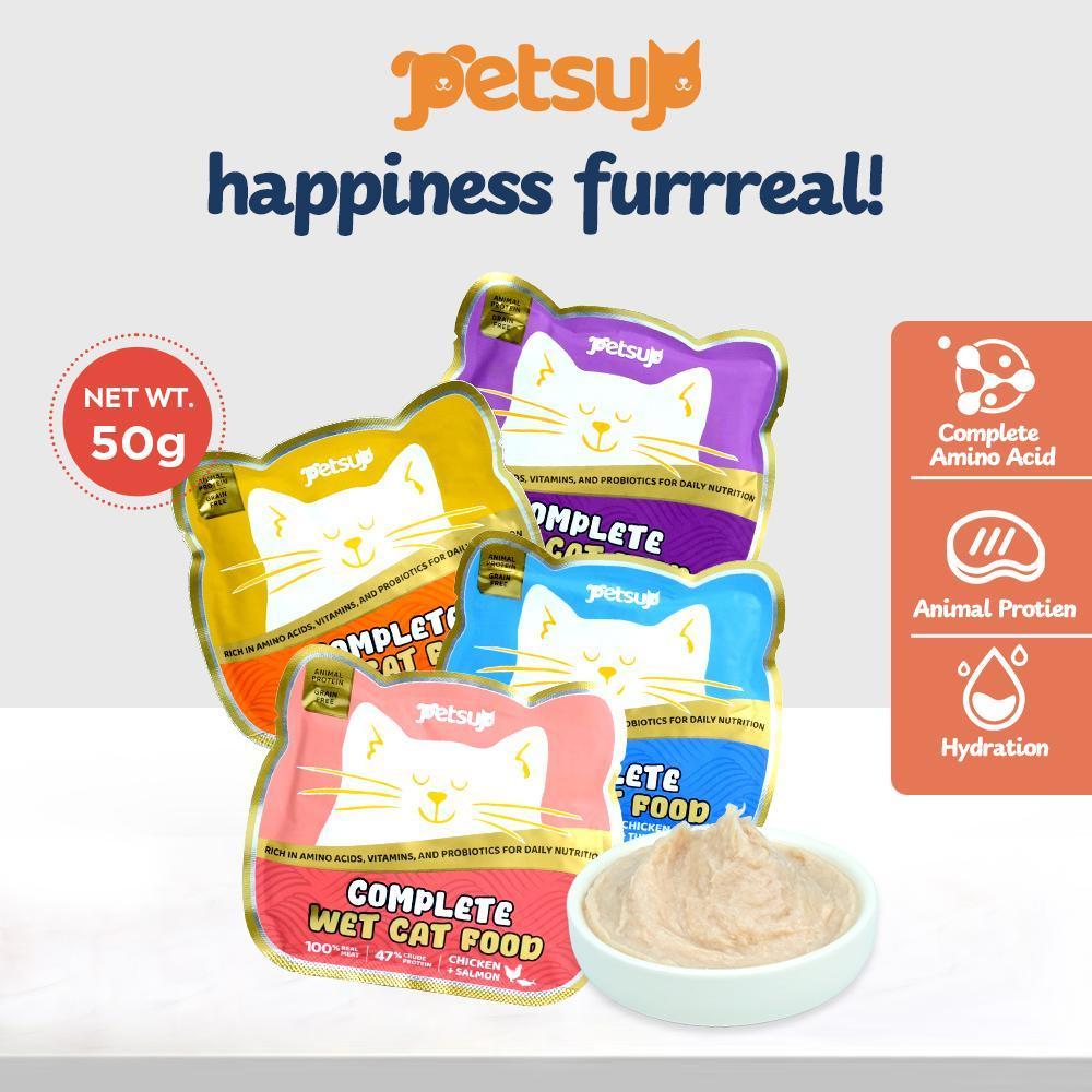 Petsup Complete Wet Cat Food Balanced Nutrition Daily Meal Real Meat High Animal Protein Recipe with Essential Amino Acids Supports Hydration Health Vitamins Probiotics Daily Main Meal For Cats & Kittens, All-Stages 50g