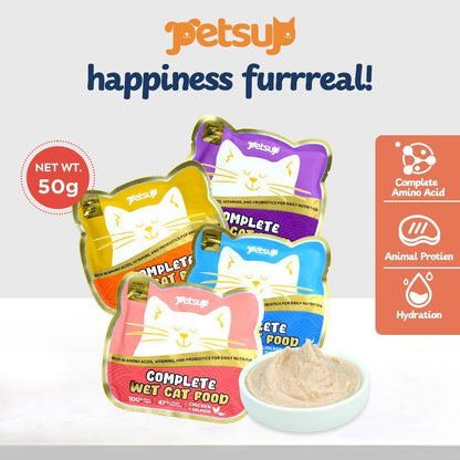 Petsup Complete Wet Cat Food Balanced Nutrition Daily Meal Real Meat High Animal Protein Recipe with Essential Amino Acids Supports Hydration Health Vitamins Probiotics Daily Main Meal For Cats & Kittens, All-Stages 50g