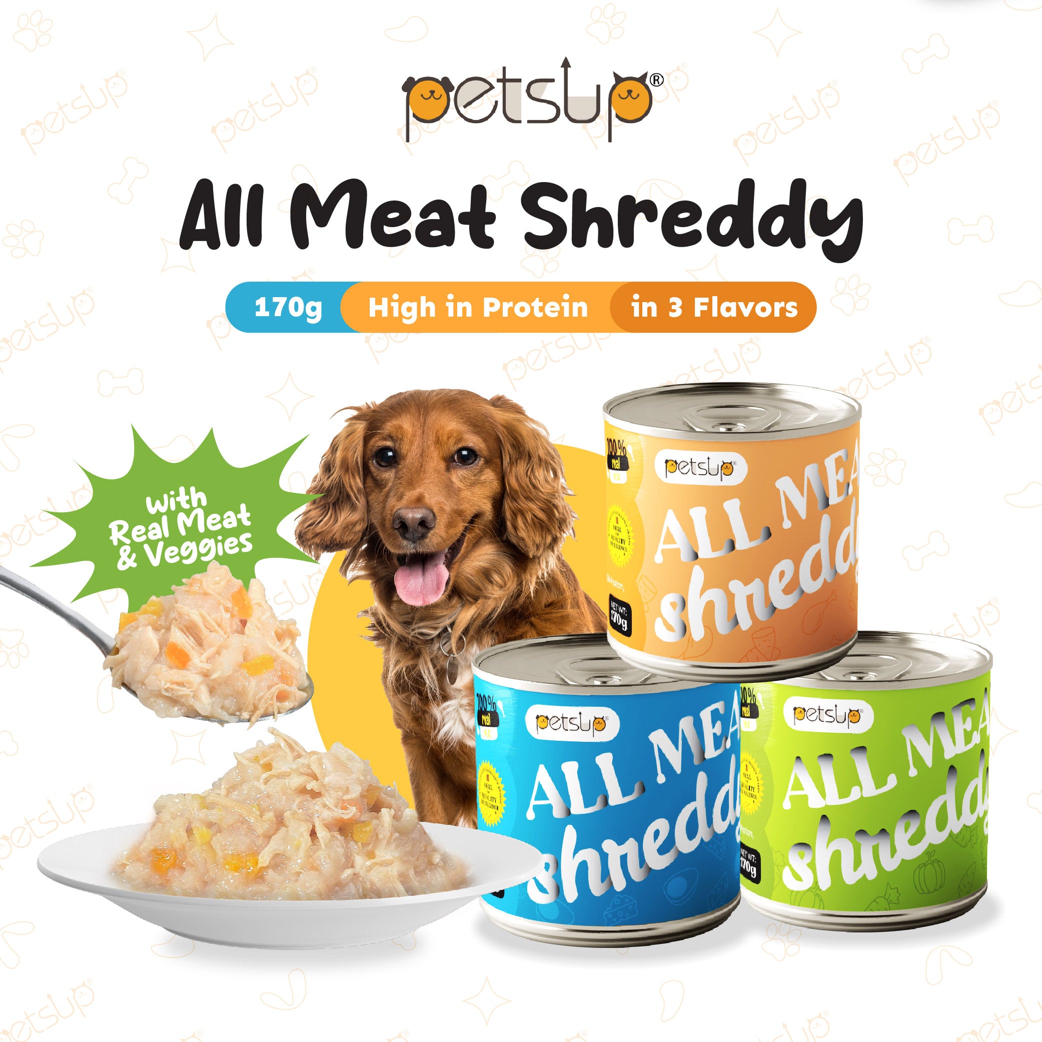 Petsup All Meat Shreddy 170g Dog Wet Food with Meat and Veggies