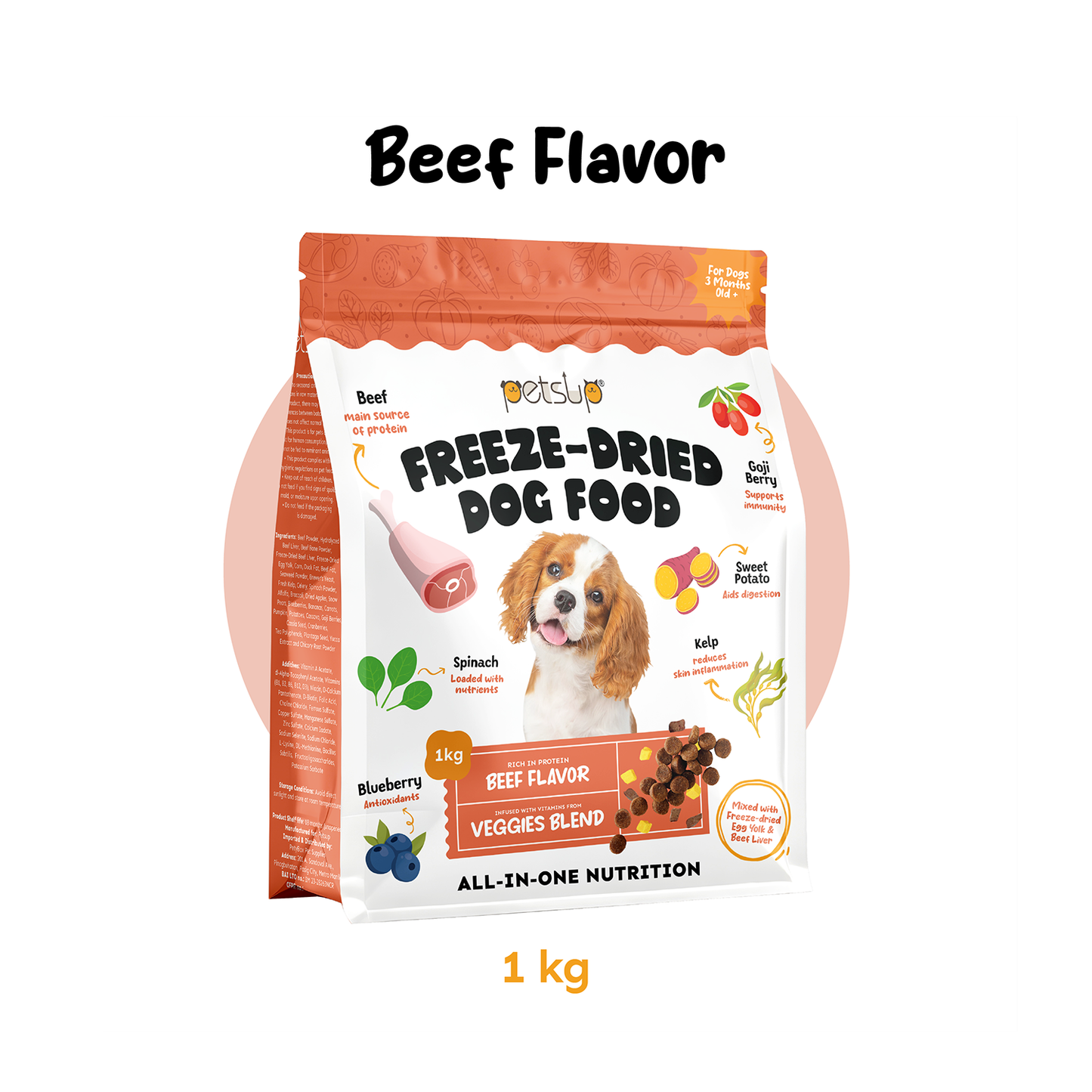 Petsup Freeze Dried Dog Dry Food 1kg for Adult and Puppy All Stage - Beef Duck Liver Egg Yolk